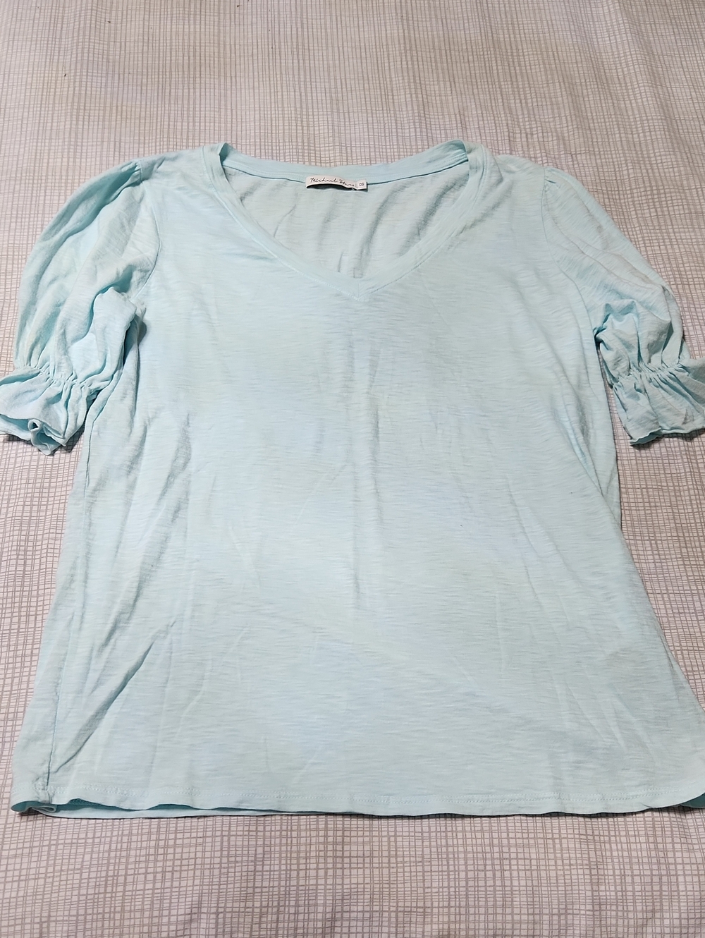 Michael Stars Pale Aqua V-Neck Puff Sleeve Tee